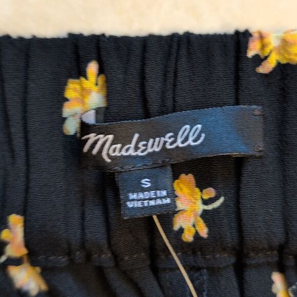 NWT Madewell Huston Pull-On Crop Pants in French Daisies Black Yellow Size S - Picture 4 of 13